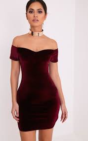 Gina Burgundy Velvet Bardot Bodycon Dress Spring Summer Fashion Fashion Bodycon Dress Homecoming