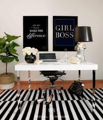 Black And White Office Table Black And White Office Inspiration Girl Boss Gold Foil Print And White Desk With Black Lamp White Office Decor Home Office Design Home Office Decor