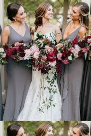 Cheap Dazzling V Neck Long Chiffon Sleeveless Grey Bridesmaid Dresses Burgundy Wedding Chic Wedding