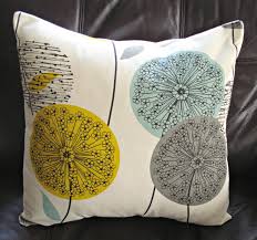 Pillow Teal Blue Green Mustard Yellow Dandelion Blue Grey Gray Black Clock Allium Design One 18 Inch Cushion Cover Shams Uk Designer Fabric Teal Throw Pillows Throw Pillows Mustard Throw Pillow