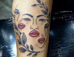 Abstract Faces In Leaves Tattoo With Color By Funk Tha World