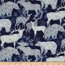 Alpine Woods Alpine Silhouettes Blue Natural Quilts Fabric Printing On Fabric
