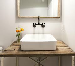 barn wood powder room vanity with