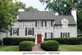Modern House With Red Door Stock Photo 59075290 Shutterstock Colonial House Exteriors Red Door House House Shutters