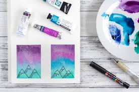 If not, the acrylic paint will bleed into the watercolor paint creating unappealing streaks. Mini Watercolor Galaxy Painting Tutorial Watercolor Sky With Mountains The Artisan Life