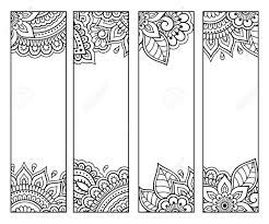 printable bookmark for book coloring set of black and white labels with flower patterns hand draw