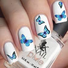 bewitching blue butterfly nail decal art water slider sticker transfer short acrylic nails designs butterfly nail butterfly nail designs