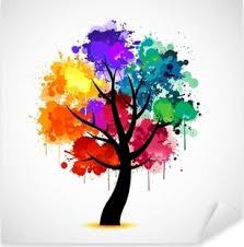Colorful Abstract Tree Background Sticker Pixers We Live To Change Color Wheel Art Tree Art Abstract Tree