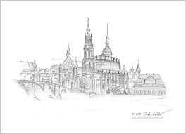 Dresden Silhouette Hofkirche Karikatur Vom Foto Zeichnungen Karikatur