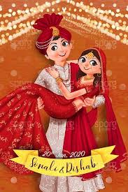 Illustrated North Indian Wedding Invitation Cartoon Wedding Invitations Indian Wedding Invitation Cards Caricature Wedding Invitations