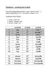 Welche drei ordnungszahlen sind unregelmäßig? Englisch Arbeitsmaterialien Numbers 4teachers De