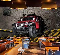 3d Wallpaper Red Jeep Breaking Wall Art Wall Murals Wallpaper Decals Prints Decor Idcwp Jb 000515 3d Art Breaking Dec Tapete Aufkleber Tapeten Wandbilder