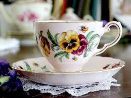 Royal Tuscan Pansy Flowers Teacup Pink Tea Cup Saucer Footed Bone China 15263 Tea Cups Pink Tea Cups Tea Cup Saucer