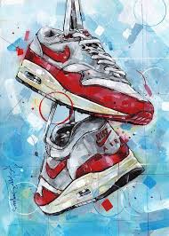 Nike Air Max 1 Schilderij Van Jos Hoppenbrouwers Op Canvas Behang En Meer Nike Art Painting Red Art Print