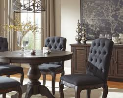 Trudell Dark Brown Round Extendable Pedestal Dining Table Round Dining Room Round Dining Room Table Dining Room Chairs Upholstered