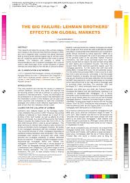 Pdf The Big Failure Lehman Brothers Effects On Global Markets