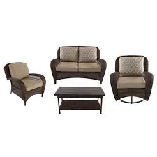 Hanover Strathmere 6 Piece Deep Wicker Patio Seating Set With Cilantro Green Cushions Strathmere6pc The Home Depot In 2020 Patio Furniture Collection Patio Seating Sets Deep Seating