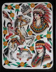 Cowboys And Indians Traditional Tattoo Flash By Steve Rieck Las Vegas Celtic Dragon Tattoos Neck Tattoo Cowboy Tattoos