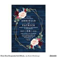 Navy Blue Burgundy Gold Blush Pink Country Wedding Invitation Zazzle Com Country Wedding Invitations Wedding Menu Cards Floral Wedding Invitation Card