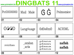 Each sheet contains twenty different puzzles and are downloadable via the links below in pdf format. Dingbats