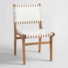 Solid Acacia Wood Paired With Flat Woven Weather Resistant Wicker Straps In White Creates Visual Contrast A Dining Chairs Buy Dining Chairs White Dining Chairs