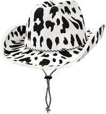 The natural color 20x shantung straw will stand up to a cowboy's lifestyle. Amazon Com Beistle Cow Print Cowboy Hat 1 Pc White Black Kitchen Dining