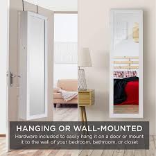 The jewelry armoire is exactly what i needed! Best Choice Products Full Length Hanging Mirror Jewelry Armoire Cabinet Makeup Storage Organizer Wall Mounted W Interior Mirror Led Lights Lock