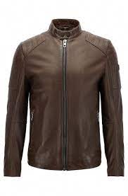 Hugo Boss Slim Fit Biker Jacket In Lightly Waxed Leather Dark Brown Leather Jackets From Bos Fitted Biker Jacket Leather Jacket Outfit Men Leather Jacket Men