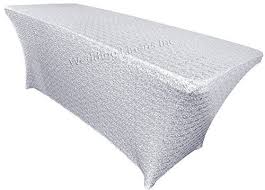 Wedding Linens Inc 6 Ft Rectangular Sequin Spandex Stretch Fitted Table Cover Tablecloths Platinum Fitted Table Cover Table Covers Table Cloth