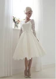 Allure Lace Satin V Neck A Line Knee Length Wedding Dresses With Belt Lace Wedding Dress Vintage Short Wedding Dress Bridal Ball Gown
