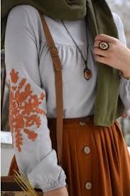 Kollari Nakisli Otantik Bluz Islami Moda Mutevazi Kiyafetler Casual Hijab Outfit