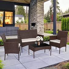 Check spelling or type a new query. Amazon Com Walsunny 4 Pieces Outdoor Patio Furniture Sets Rattan Chair Wicker Set Outdoor Indoor Use Backyard Porch Garden Poolside Balcony Furniture Brown Garden Outdoor