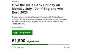 We also counting the number of days or weeks until the bank holidays 2021 in uk. Make Monday A Bank Holiday 60 000 England Fans Sign Petition Demanding Day Off After Super Sunday Travel Guides