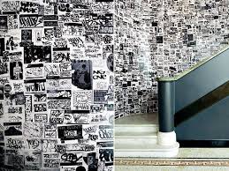 Black And White Graffiti Wall Artist Michael Anderson Creates Graffiti Sticker Mural For The Ace Hotel Lobby New York Magazine Nymag Graffiti Wall Amber Interiors Design Ace Hotel
