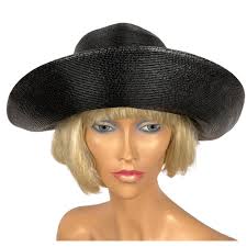 Vintage 60s Frank Olive Black Milan Straw Hat Size 7
