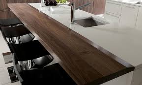 White Quartz Counter Walnut Bar Wood Cabinets On Side Only Metal Sink White Cabinets Behind Wood Countertops Kitchen Remodel Countertops Countertops