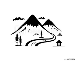 Maybe you would like to learn more about one of these? Black Mountain With Pine Tree River Hut And Cloud Illustration Logo Design Stock Vector Adobe Stock