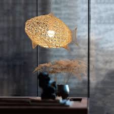 Woven Fish Hanging Light Rattan 1 Light Modern Style Pendant Lighting For Living Room Beautifulhalo Com