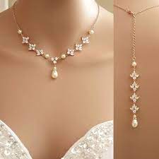 Rose Gold Backdrop Necklace Crystal Back Necklace Pearl Etsy Backdrops Necklace Wedding Jewelry Bridal Necklace