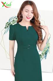 Đầm suông xanh rêu đậm thời thượng DL744 – Thời Trang Xinh