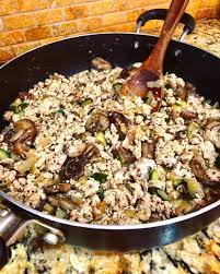 Lemon Dijon Ground Chicken With Sauteed Mushrooms Zucchini Onion A K A When Ground Chicken Recipes Chicken Zucchini Recipes Ground Chicken Recipes Healthy