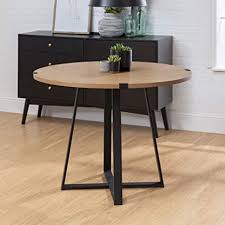 Beautiful dining room has a playful, modern vibe [design: Amazon Com Walker Edison 4 Person Round Industrial Modern Wood Small Dining Table Dining Room Kitchen Table Set Dining Chairs Set English Oak Brown Black40 Inch Table Chair Sets