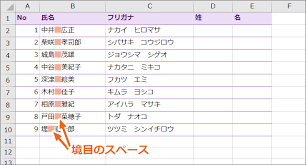 Excel関数で氏名を苗字と名前に分ける
