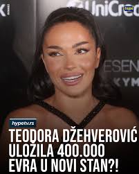 Teodora Džehverović kupila je dupleks u Beogradu na vodi za oko 400.000  evra, uz dva parking mesta. Svaki detalj enterijera pažljivo je biran  mermer stiže iz Albanije, fotelje iz Turske, a kupatilo