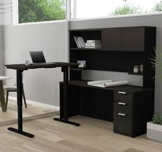 We're here to help outfit any space. L Shaped Desk Hutch With Height Adjustable Side In Deep Gray Blac Computerdesk Com