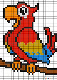 Pixel Art perroquet : un coloriage à imprimer gratuitement avec Tête à  modeler