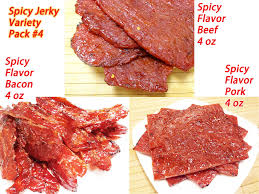 4 oz of raw, lean meat is about 3 ounces after cooking. Variety Pack 4 Spicy Jerky Spicy Flavor Beef 4 Oz Spicy Pork Fragrant Jerky Usa Singapore Style Fire Grilled Jerky