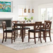 The set includes a generous trestle base table with angular supports, a. Winston Porter Montebello 6 Person Counter Height Solid Wood Dining Set Reviews Wayfair
