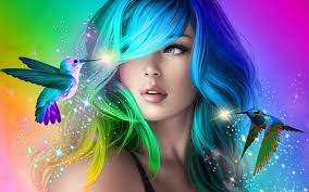 Hd Wallpaper Beautiful Girl With Colorful Hair Desktop Wallpaper Hd For Mobile Phones And Laptops Wallpaper Flare Fantasy Girl Beautiful Girly Art