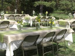 Table Setting Idea Burlap Tablecloth With A Lime Green Table Runner Over White Burlap Tablecloth Metal Folding Chairs Table Cloth